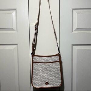 Michael Kors White and Brown Crossbody Bag